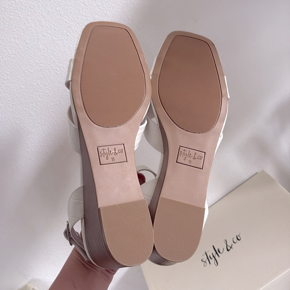 NIB [Style & Co.] Leeza Faux Leather Open Toe Mid Wedge in White Croc Women’s 11 - Picture 12 of 14